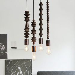 Wood bead pendant light