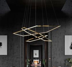 LED pendant ring light rhomb shape in brass finish