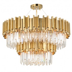 Brushed brass chandelier with glass